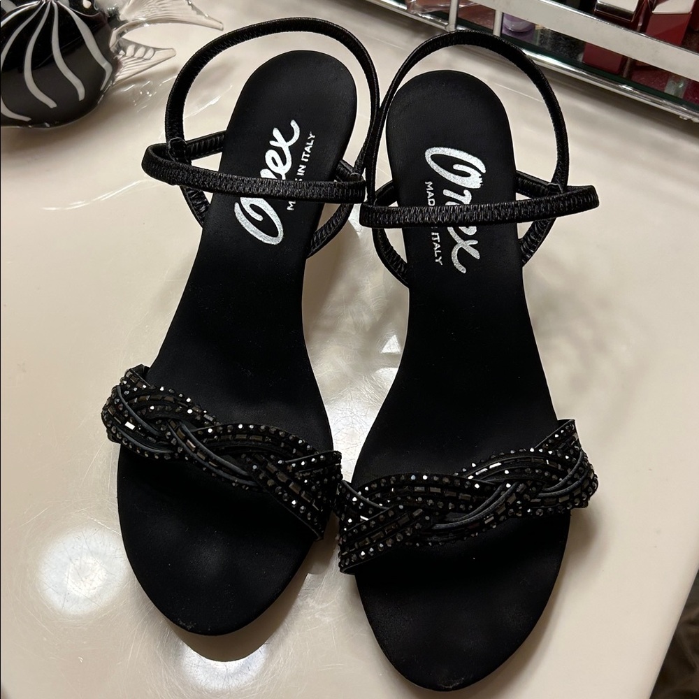 Onex Black Rhinestone Heels / Sandals